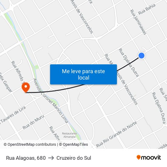 Rua Alagoas, 680 to Cruzeiro do Sul map