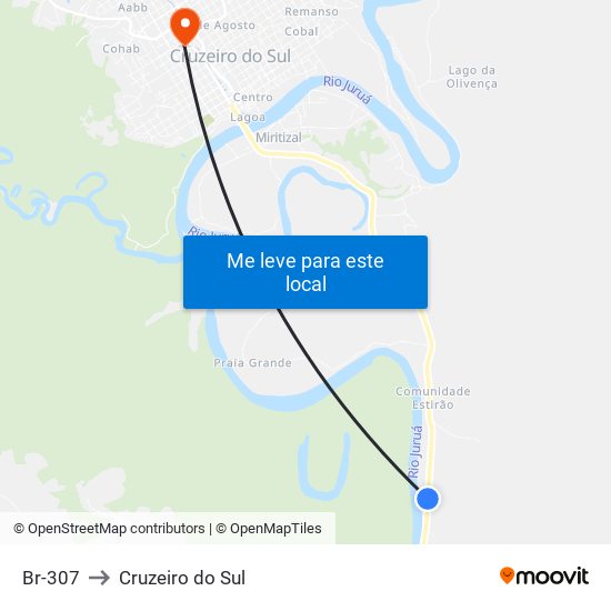 Br-307 to Cruzeiro do Sul map