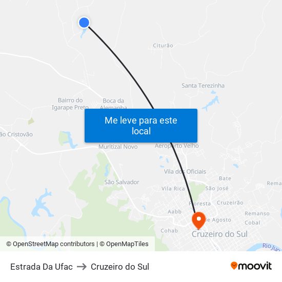 Estrada Da Ufac to Cruzeiro do Sul map