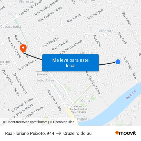Rua Floriano Peixoto, 944 to Cruzeiro do Sul map