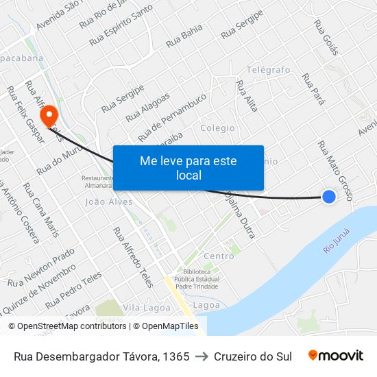 Rua Desembargador Távora, 1365 to Cruzeiro do Sul map