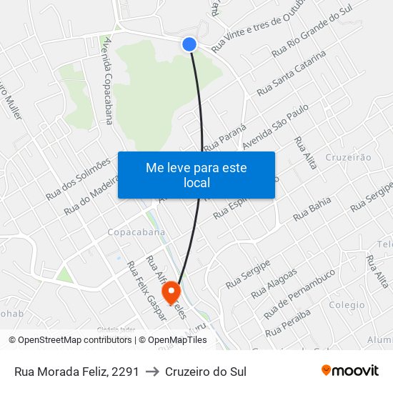 Rua Morada Feliz, 2291 to Cruzeiro do Sul map