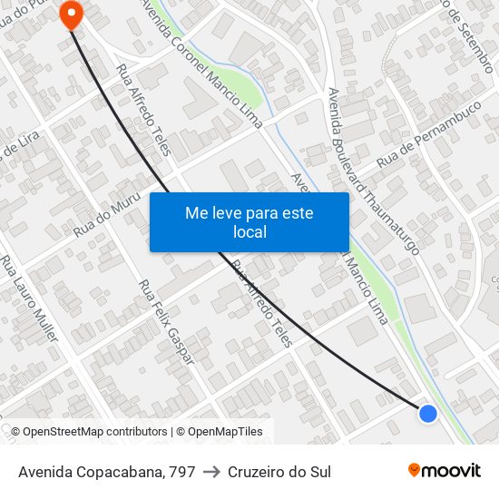 Avenida Copacabana, 797 to Cruzeiro do Sul map