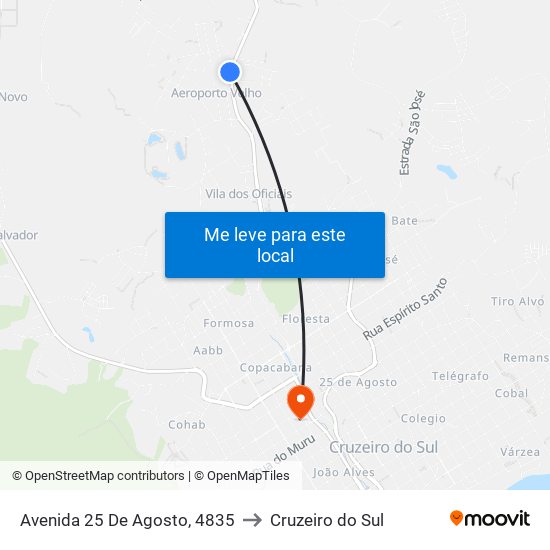 Avenida 25 De Agosto, 4835 to Cruzeiro do Sul map