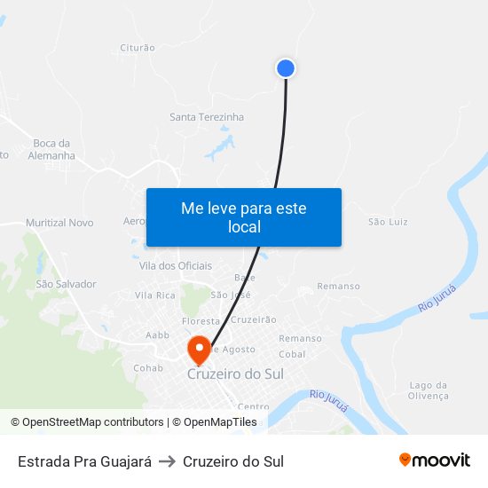 Estrada Pra Guajará to Cruzeiro do Sul map