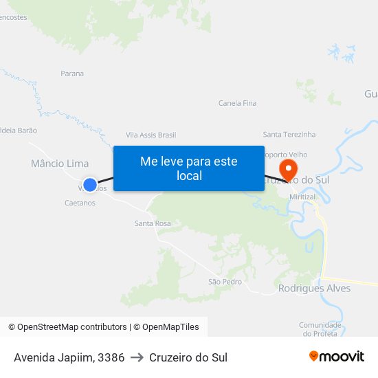 Avenida Japiim, 3386 to Cruzeiro do Sul map