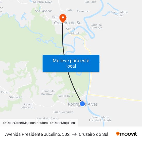 Avenida Presidente Jucelino, 532 to Cruzeiro do Sul map