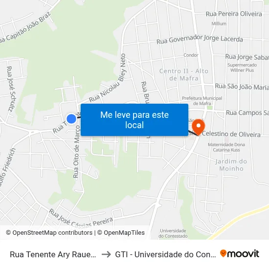 Rua Tenente Ary Rauen, 1275 to GTI - Universidade do Contestado map