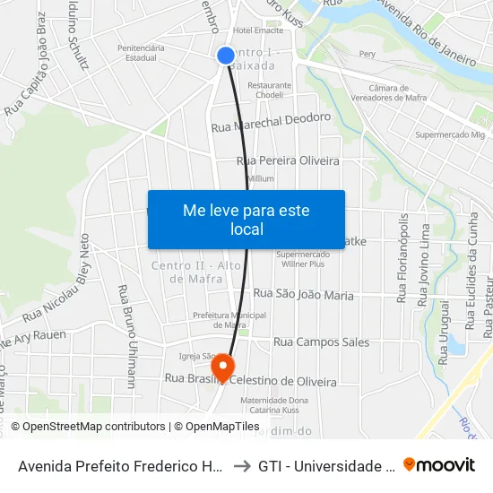 Avenida Prefeito Frederico Heyse, 154 - Bombeiros to GTI - Universidade do Contestado map
