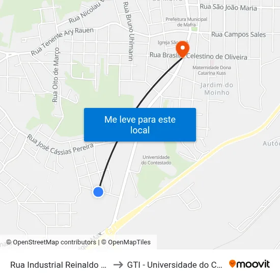 Rua Industrial Reinaldo Herbst, 86 to GTI - Universidade do Contestado map