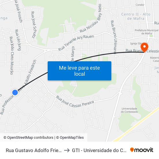 Rua Gustavo Adolfo Friedrich, 715 to GTI - Universidade do Contestado map