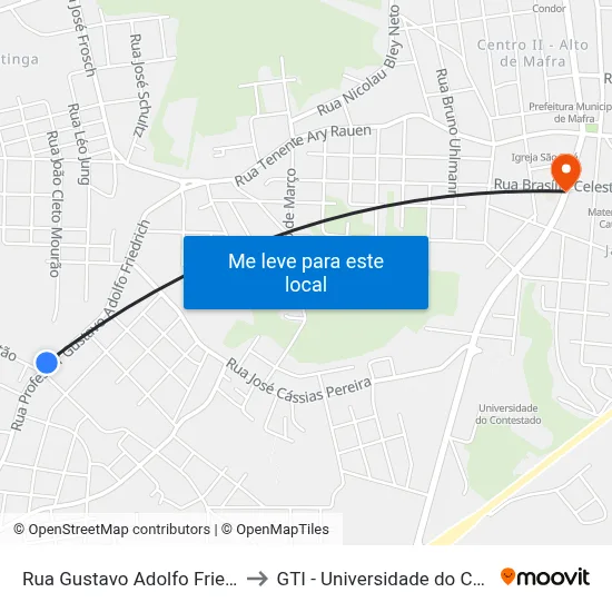 Rua Gustavo Adolfo Friedrich 822 to GTI - Universidade do Contestado map