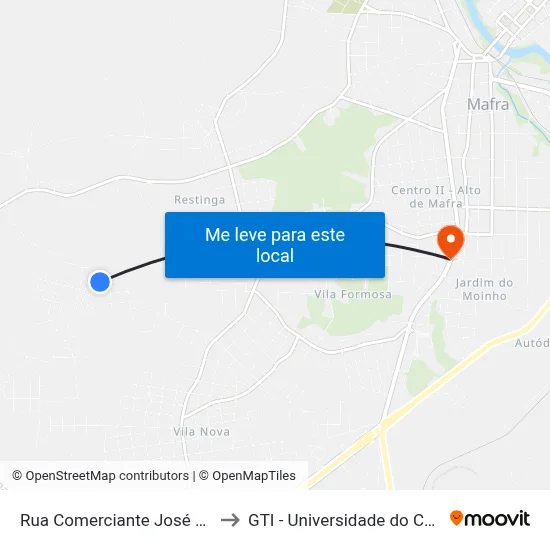 Rua Comerciante José Kaliski, 27 to GTI - Universidade do Contestado map