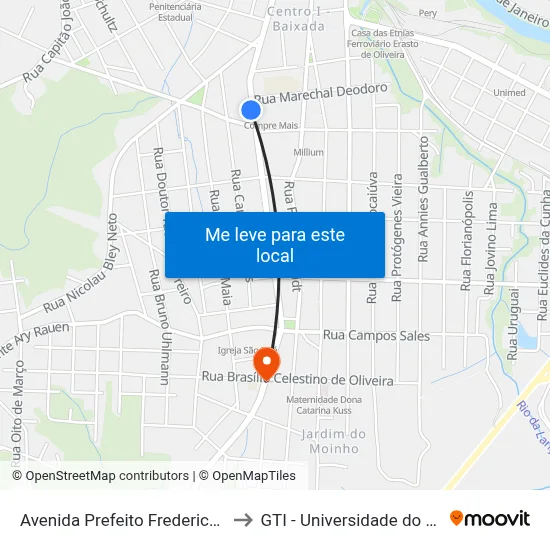 Avenida Prefeito Frederico Heyse, 582 to GTI - Universidade do Contestado map