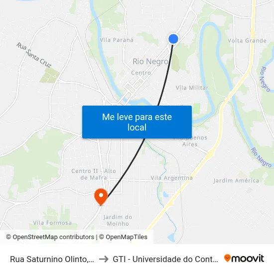 Rua Saturnino Olinto, 1271 to GTI - Universidade do Contestado map