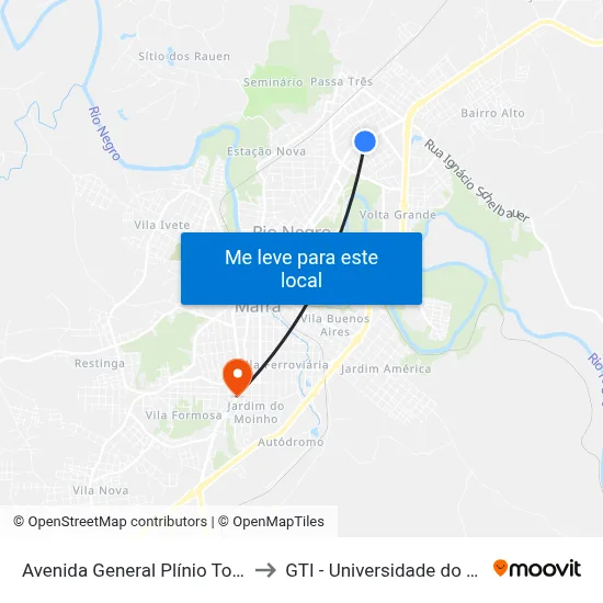 Avenida General Plínio Tourinho, 2045 to GTI - Universidade do Contestado map