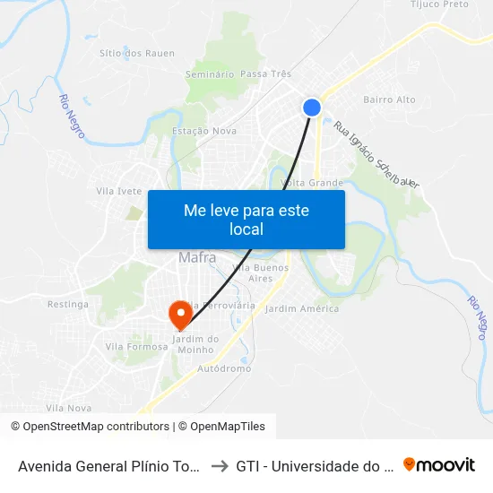 Avenida General Plínio Tourinho, 3241a to GTI - Universidade do Contestado map