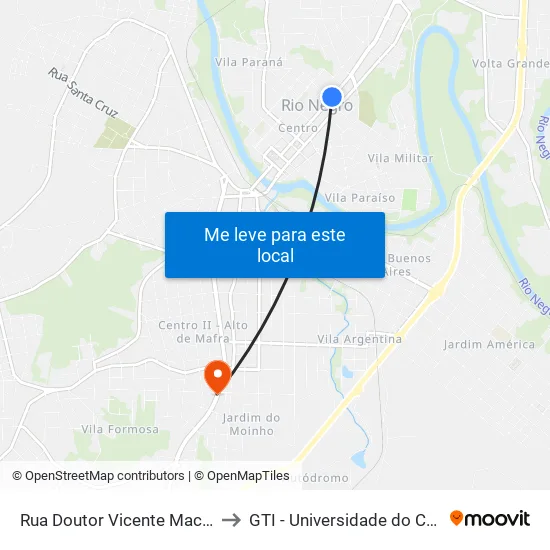 Rua Doutor Vicente Machado, 855 to GTI - Universidade do Contestado map