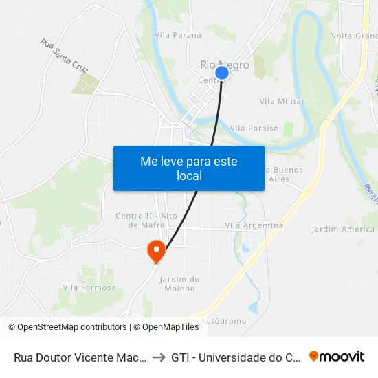 Rua Doutor Vicente Machado, 637 to GTI - Universidade do Contestado map