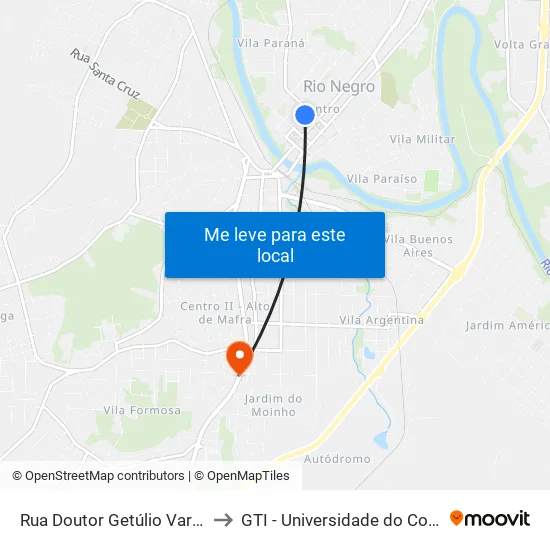 Rua Doutor Getúlio Vargas, 167 to GTI - Universidade do Contestado map