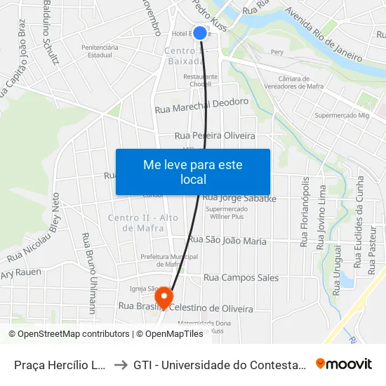 Praça Hercílio Luz to GTI - Universidade do Contestado map