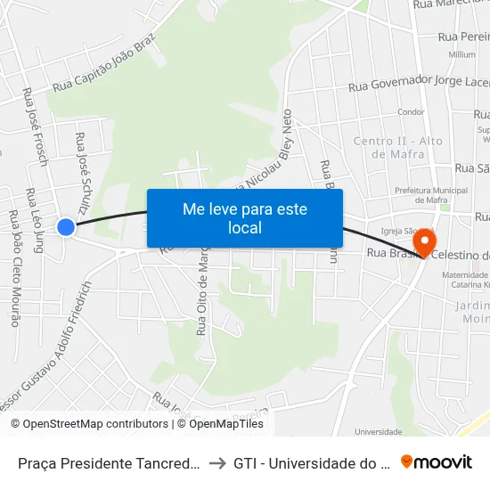 Praça Presidente Tancredo Neves, 258 to GTI - Universidade do Contestado map