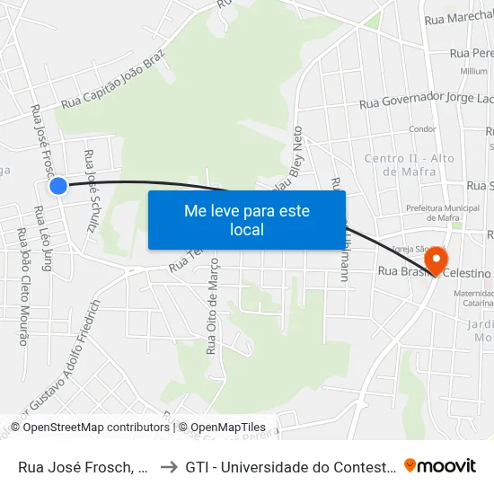 Rua José Frosch, 552 to GTI - Universidade do Contestado map