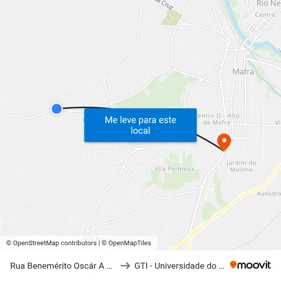 Rua Benemérito Oscár A Scholze, 2868 to GTI - Universidade do Contestado map