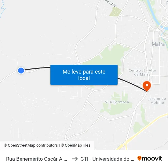 Rua Benemérito Oscár A Scholze, 3646 to GTI - Universidade do Contestado map