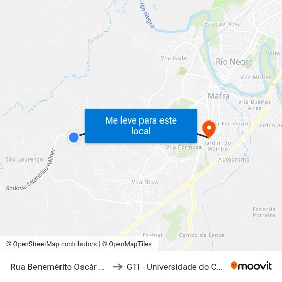 Rua Benemérito Oscár A Scholze to GTI - Universidade do Contestado map