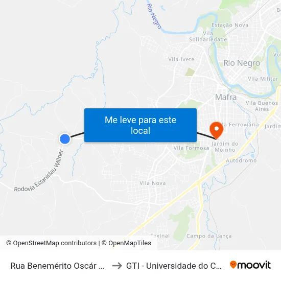 Rua Benemérito Oscár A Scholze to GTI - Universidade do Contestado map
