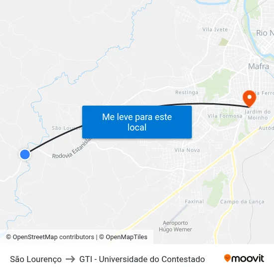 São Lourenço to GTI - Universidade do Contestado map