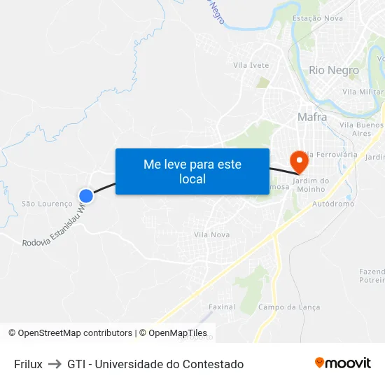 Frilux to GTI - Universidade do Contestado map