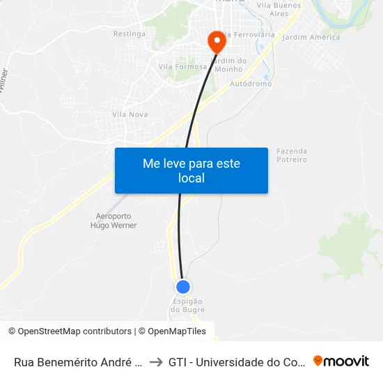 Rua Benemérito André Liebel, 2 to GTI - Universidade do Contestado map