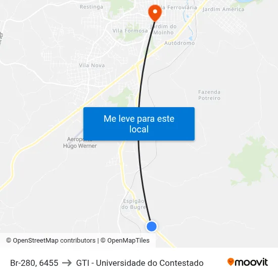 Br-280, 6455 to GTI - Universidade do Contestado map