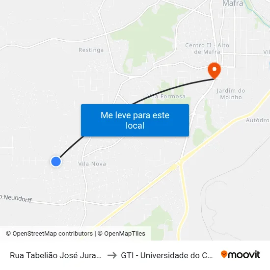 Rua Tabelião José Juraszek, 432 to GTI - Universidade do Contestado map