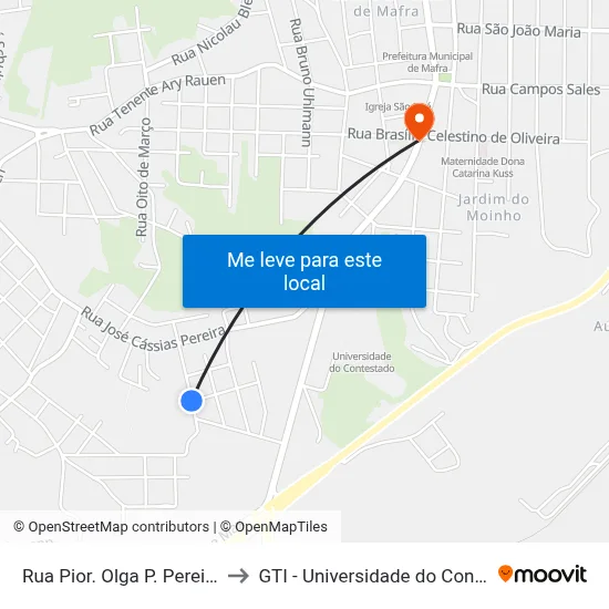 Rua Pior. Olga P. Pereira, 200 to GTI - Universidade do Contestado map