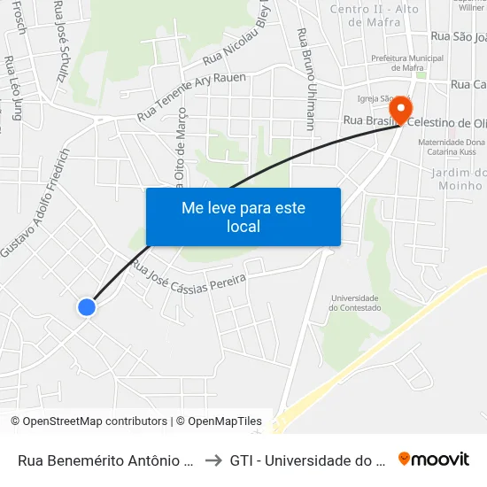 Rua Benemérito Antônio Gramas, 256 to GTI - Universidade do Contestado map