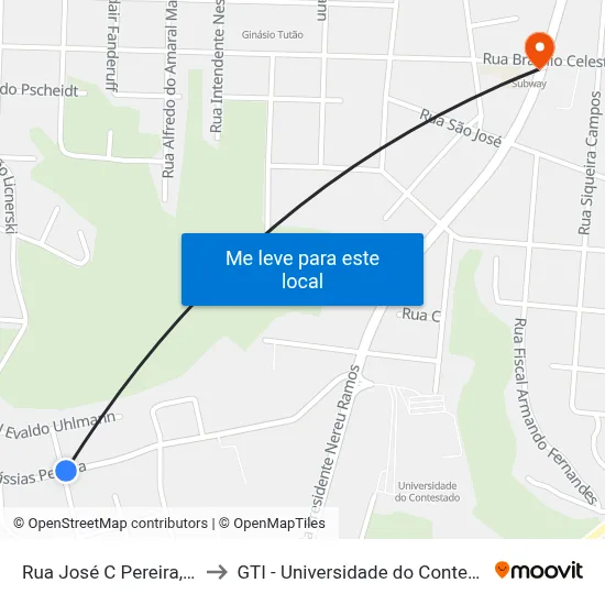 Rua José C Pereira, 603 to GTI - Universidade do Contestado map
