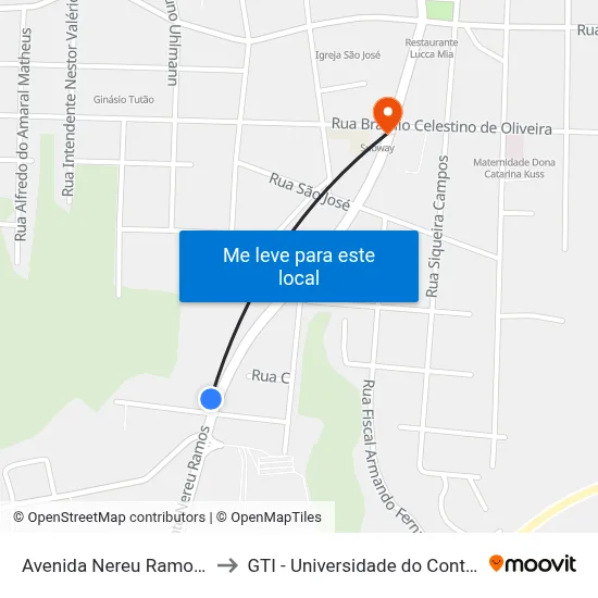 Avenida Nereu Ramos, 726 to GTI - Universidade do Contestado map