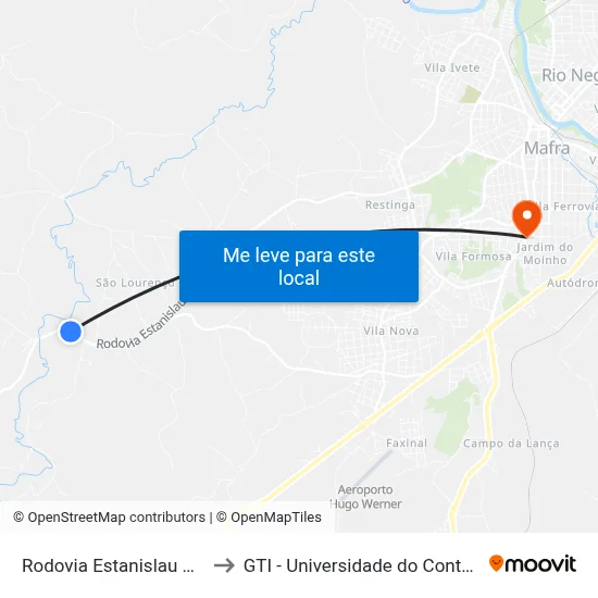 Rodovia Estanislau Wilner to GTI - Universidade do Contestado map
