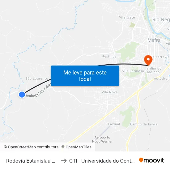 Rodovia Estanislau Wilner to GTI - Universidade do Contestado map