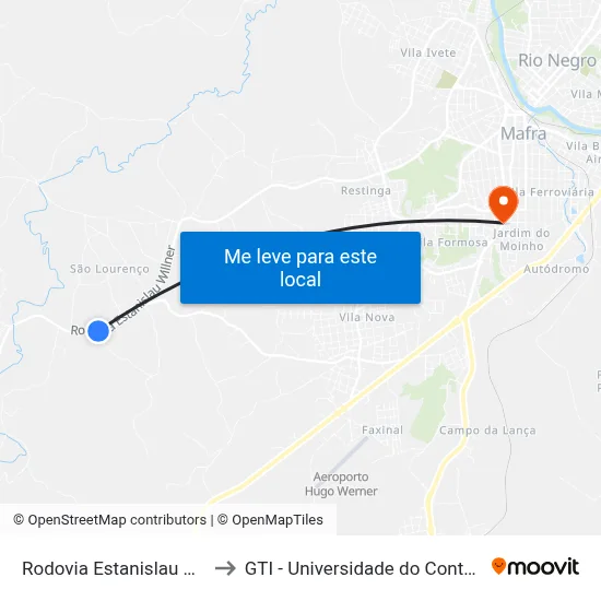 Rodovia Estanislau Wilner to GTI - Universidade do Contestado map