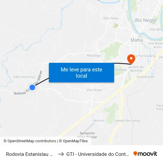 Rodovia Estanislau Wilner to GTI - Universidade do Contestado map