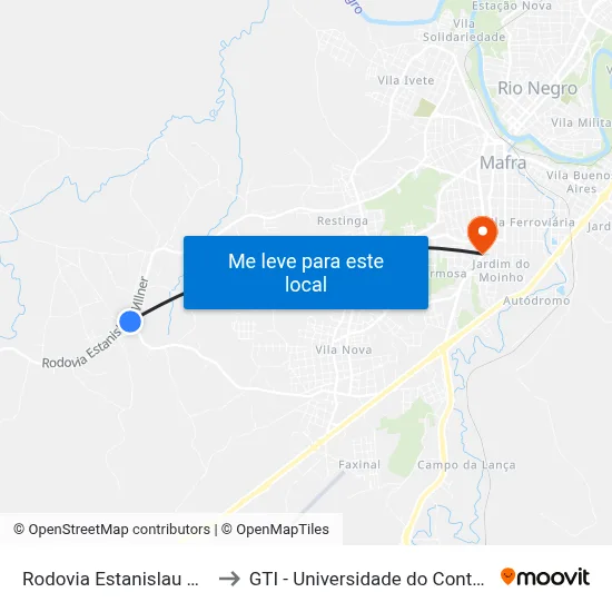 Rodovia Estanislau Wilner to GTI - Universidade do Contestado map