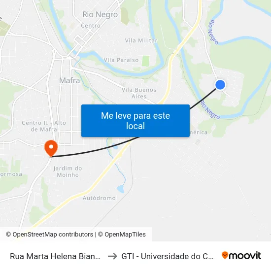 Rua Marta Helena Bianchim, 110 to GTI - Universidade do Contestado map