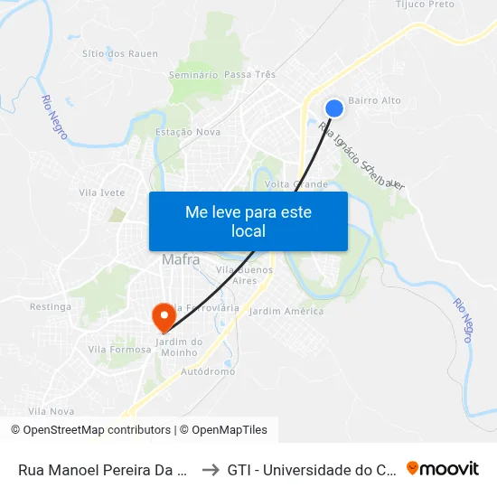 Rua Manoel Pereira Da Cunha, 393 to GTI - Universidade do Contestado map
