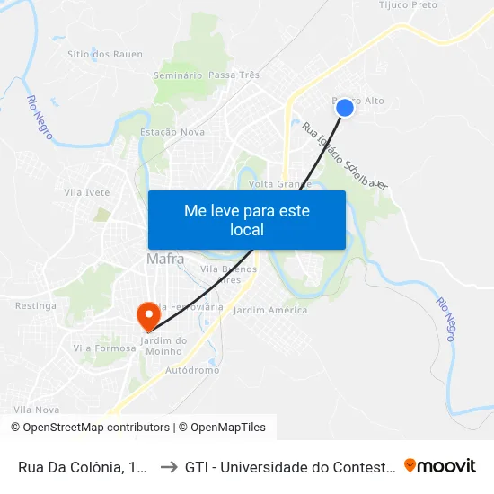 Rua Da Colônia, 1025 to GTI - Universidade do Contestado map