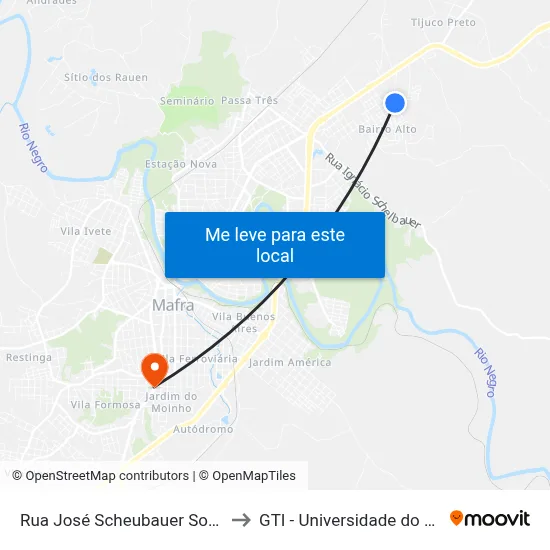 Rua José Scheubauer Sobrinho, 2915 to GTI - Universidade do Contestado map