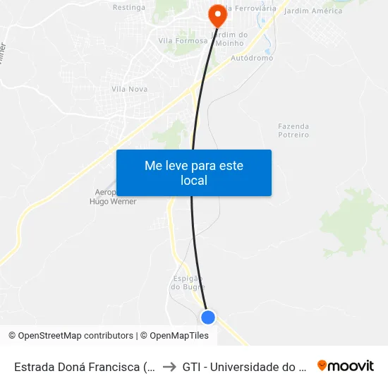 Estrada Doná Francisca (Antiga), 592 to GTI - Universidade do Contestado map